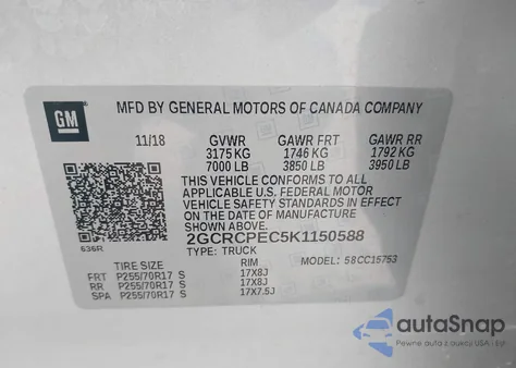 2019 Chevrolet Silverado 1500 Ld Lt z USA, uszkodzony, nr VIN 2GCRCPEC5K1150588